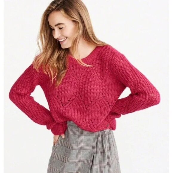 Abercrombie & Fitch Dark Pink Lofty Puff Sleeve Crewneck Sweater - 20892 - Picture 3 of 8